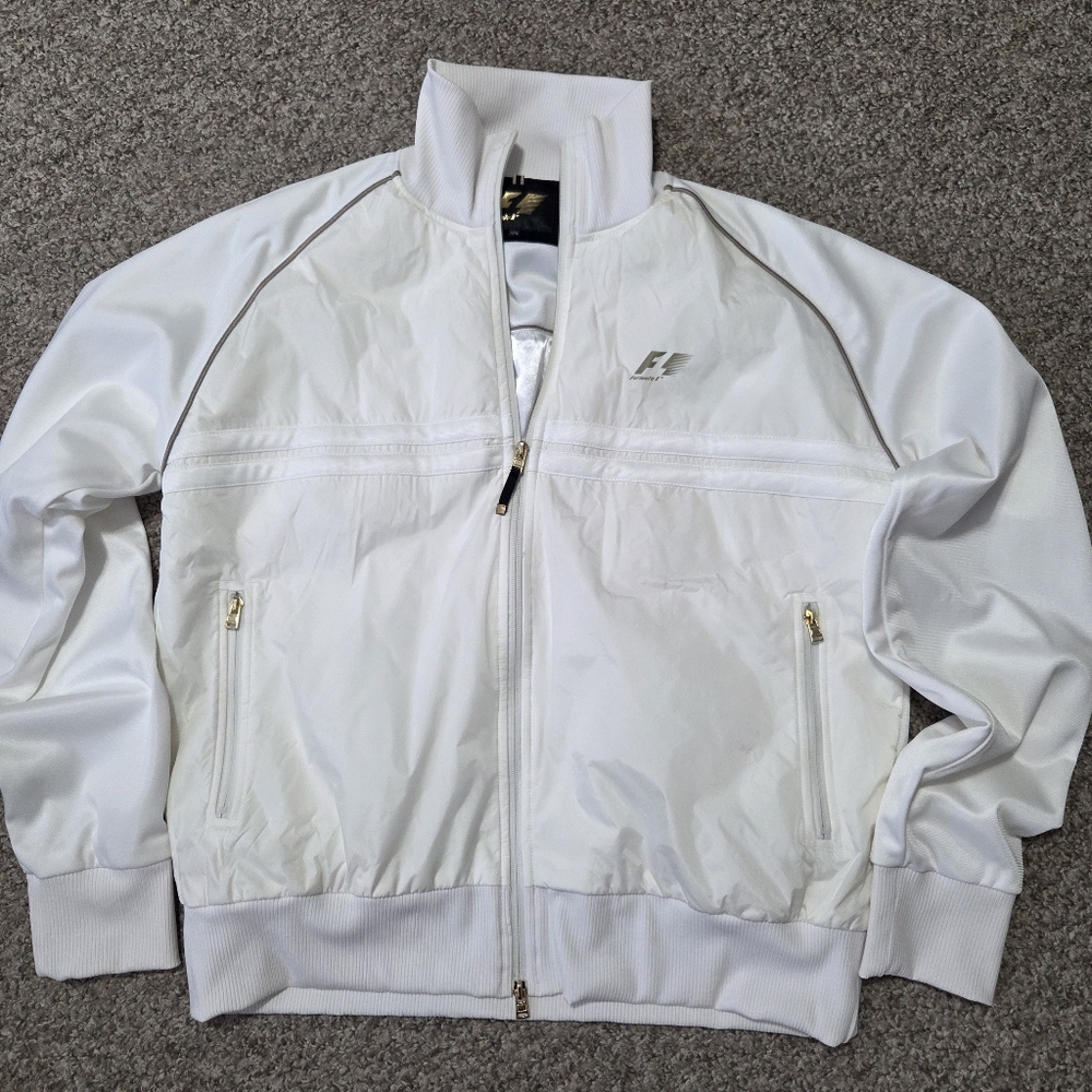 Formula 1 F1 Woman's Satin Jacket Track Jacket Zip Up Ivory XXL Licensed